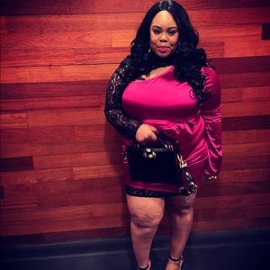 Pink Satin Dress with Lace Sleeve